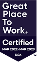 Great Place to Work Certified badge for the USA, valid from March 2022 to March 2023.